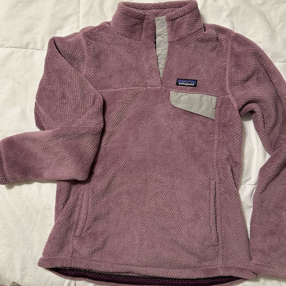 Patagonia synchilla snap Fleece Pullover in Dusty Mauve with Light Gray Trim